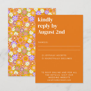 Cartons Réponse Mariage super Retro Orange Purple Fleurs
