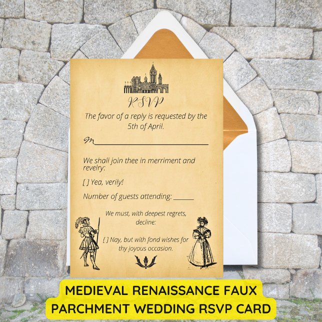 Cartons Réponse Mariage sur faux parchemin Renaissance médiévale (Medieval Renaissance Faux Parchment Wedding RSVP Card)