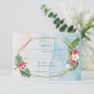 Cartons Réponse Mariage sur la plage aux fleurs tropicales
