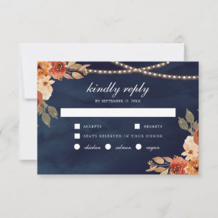 Cartons Réponse Mariage Terracotta Floral Bleu Nuit