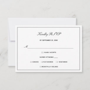 Cartons Réponse Mariage Traditionnel Formel Noir Blanc Argent