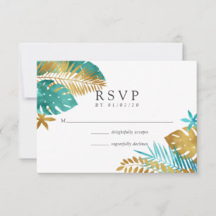 Cartons Réponse Mariage turquoise et Gold Tropical