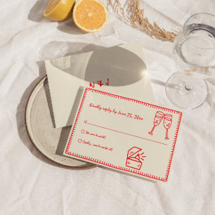 Cartons Réponse Mariage Unique Vintage Lumineux Dessiné à la Main