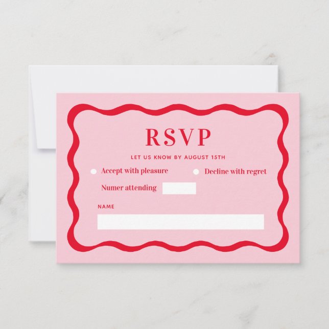 Cartons Réponse Mariage Vague Rose et Rouge Rétro (Devant)