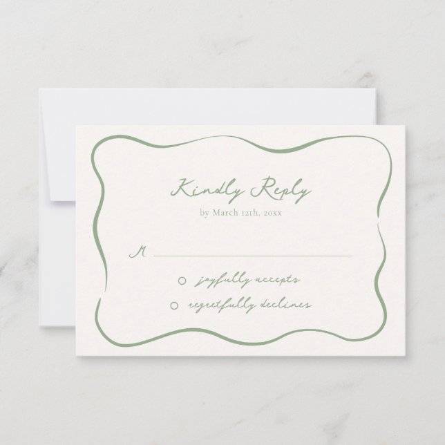 Cartons Réponse Mariage vert de l'aile blanche dessinée à la main (Devant)