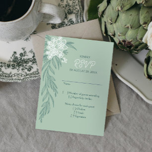 Cartons Réponse Mariage vert émeraude de la Monnaie de Sage Floral