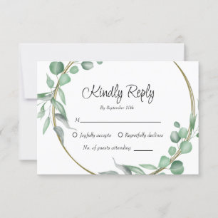 Cartons Réponse Mariage vert feuille simple Eucalyptus