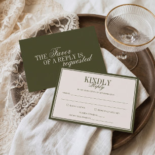 Cartons Réponse Mariage Vert Olive Classique de l'Argent Ancien