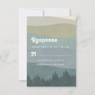 Cartons Réponse Mariage Vertical Bohème Bleu Montagnes & Arbres Ré