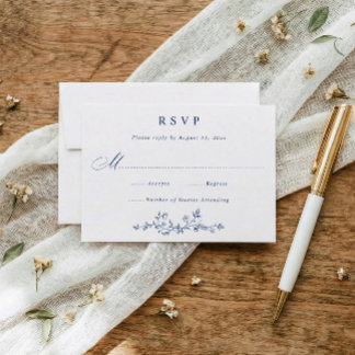 Cartons Réponse Mariage Victorien Vintage Fleur Bleu Nuit Français