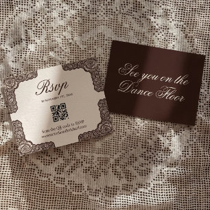 Cartons Réponse Mariage Vintage Chocolat Brun Broderie Rose Bordur