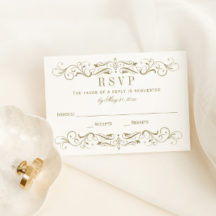 Cartons Réponse Mariage vintage d'or