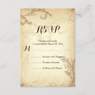 Cartons Réponse Mariage vintage en feuille de parfum beige brun RS