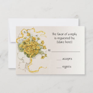 Cartons Réponse Mariage vintage, Fleurs et abeilles en beige jaune