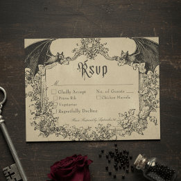 Cartons Réponse Mariage Vintage Gothique Toile Chauve-Souris Brun