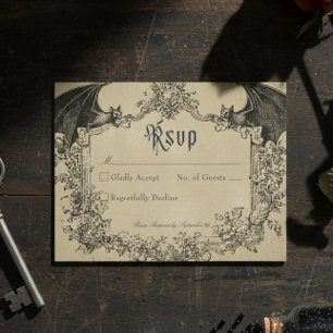 Cartons Réponse Mariage Vintage Gothique Toile Chauve-Souris Brun
