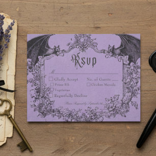 Cartons Réponse Mariage Vintage Gothique Toile Chauve-Souris Viole