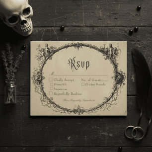Cartons Réponse Mariage Vintage Gothique Toile Noir Brun