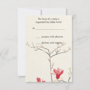 Cartons Réponse Mariage vintage, Magnolia japonais rose