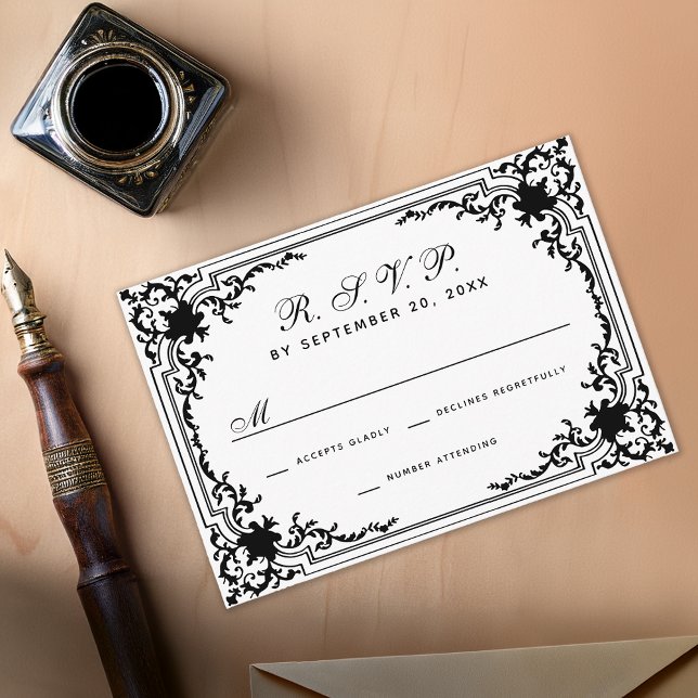 Cartons Réponse Mariage vintage noir et blanc monochrome élégant (Créateur téléchargé)