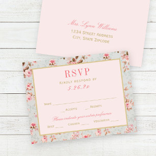 Cartons Réponse Mariage vintage Pink Gold Floral Garden Party