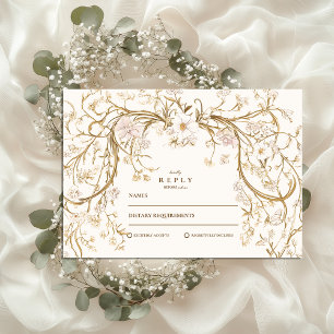 Cartons Réponse Mariage Vintage romantique à cadre Floral Or