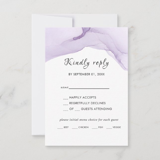 Cartons Réponse Mariage violet Aquarelle moderne (Devant)