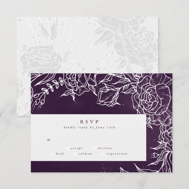 Cartons Réponse Mariage violet romantique à fleurs (Devant / Derrière)