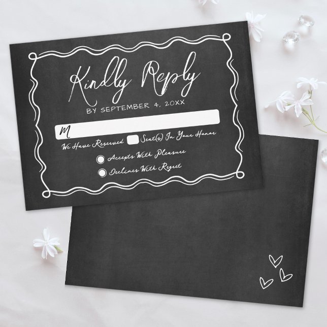 Cartons Réponse Mariage Whimsical de tableau de bord dessiné à la  (Hand Drawn Chalkboard Whimsical Wedding RSVP Card)