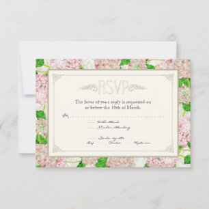 Cartons Réponse Mariages élégants à la dentelle rose Hydrangea