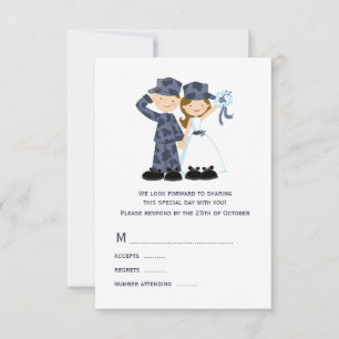 Cartons Réponse Mariée et soldat en Mariage Camouflage bleu
