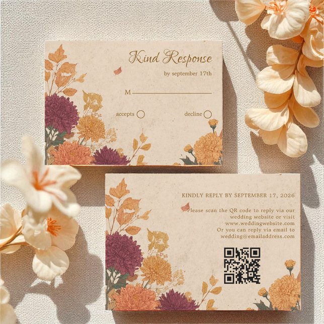 Cartons Réponse Marigold & Warm Orange Rustique Boho Automne QR Co (Créateur téléchargé)