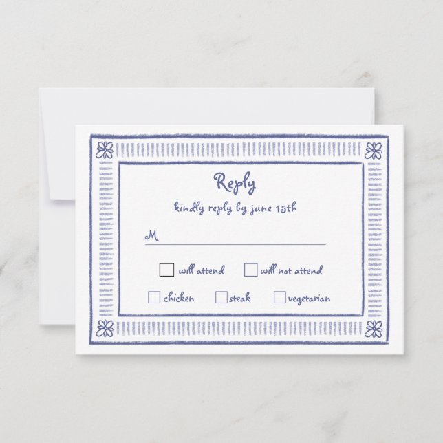 Cartons Réponse Marine Bleu Quirky Jouer main tiré Mariage (Devant)