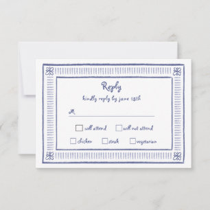 Cartons Réponse Marine Bleu Quirky Jouer main tiré Mariage