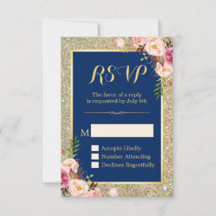 Cartons Réponse Marine bleu rose Floral or Parties scintillant Spa