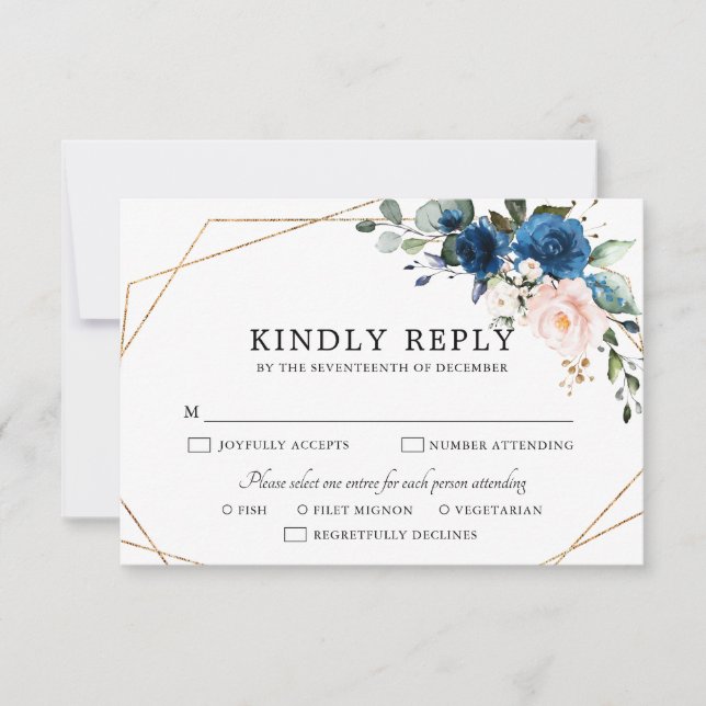 Cartons Réponse Marine bleu rose rose rose rose Boho Mariage géomé (Devant)
