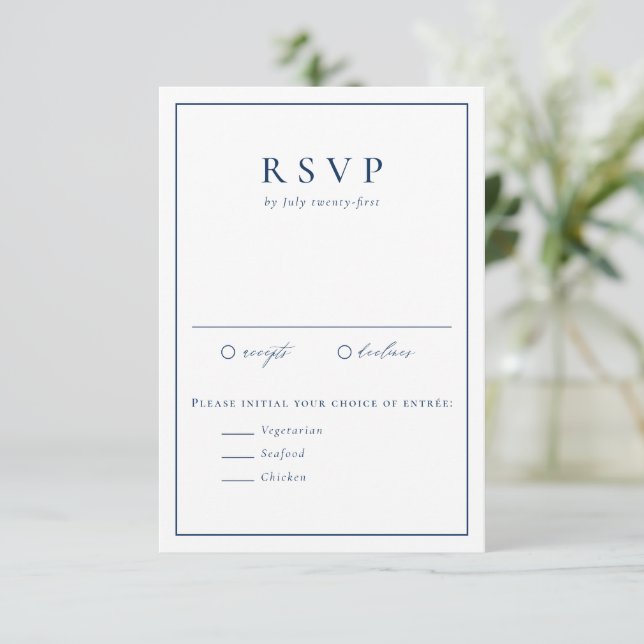 Cartons Réponse Marine Bleu Simple Typographie Mariage officiel (Debout devant)