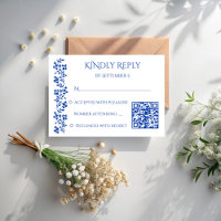 Marine bleu vintage frontière fleurie mariage qr