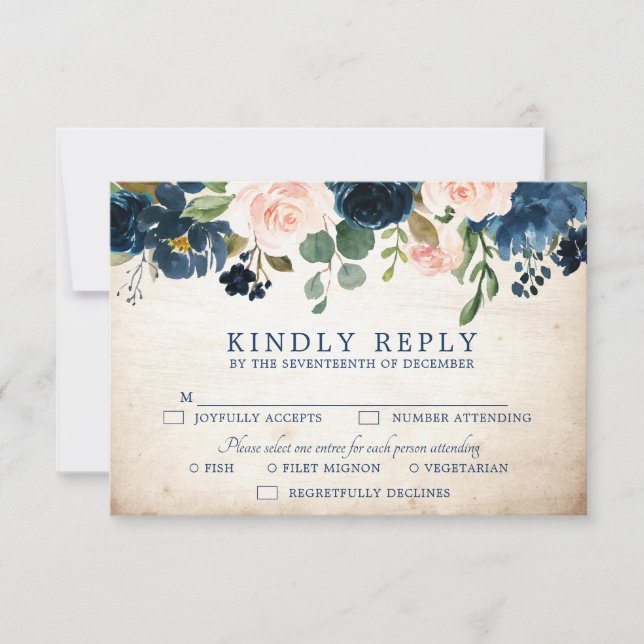 Cartons Réponse Marine Blue Blush Rose Rustic Country Botanique (Devant)