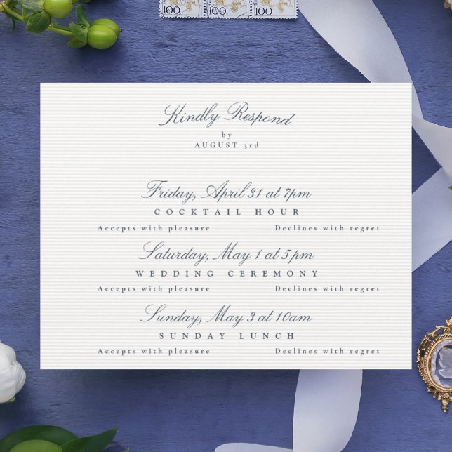 Cartons Réponse Marine Blue Elegant Calligraphy multi-événement (Créateur téléchargé)