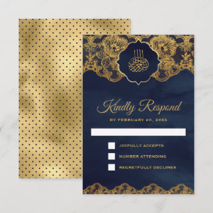 Cartons Réponse Marine Blue Gold Dentelle d'or Mariage islamique