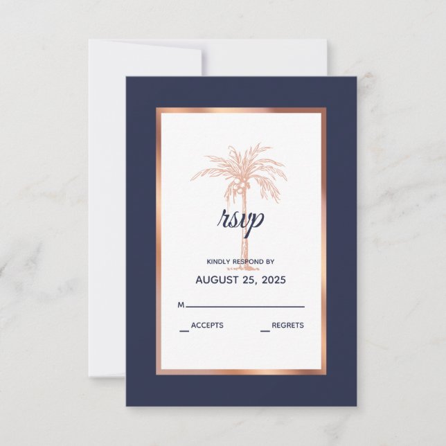Cartons Réponse Marine Blue Rose Gold Copper Palm Tree Beach Maria (Devant)