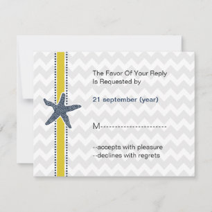 Cartons Réponse Marine et Jaune Starfish Beach Mariage papeterie