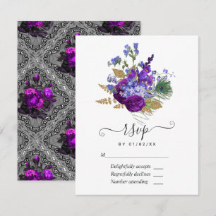 Cartons Réponse Marine et Purple Vintage Peacock Floral Quinceañer