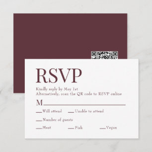 Cartons Réponse Maroon Red Scan Qr Code Mariage de choix de repas