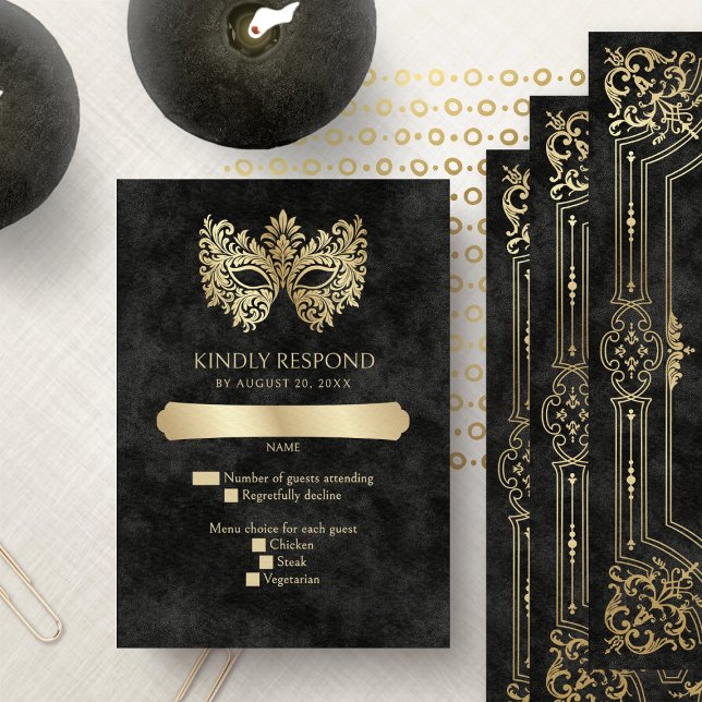 Cartons Réponse Mascarade noire Mascarade Masque élégant Quinceane (Créateur téléchargé)
