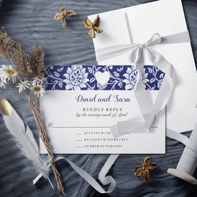 Cartons Réponse Meadow Wildflowers Blue Indigo Pattern Wedding (Créateur téléchargé)