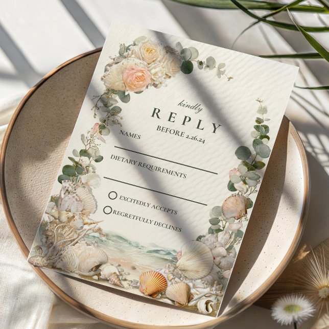 Cartons Réponse Mediterranean Seashell Botanical Wedding (Créateur téléchargé)