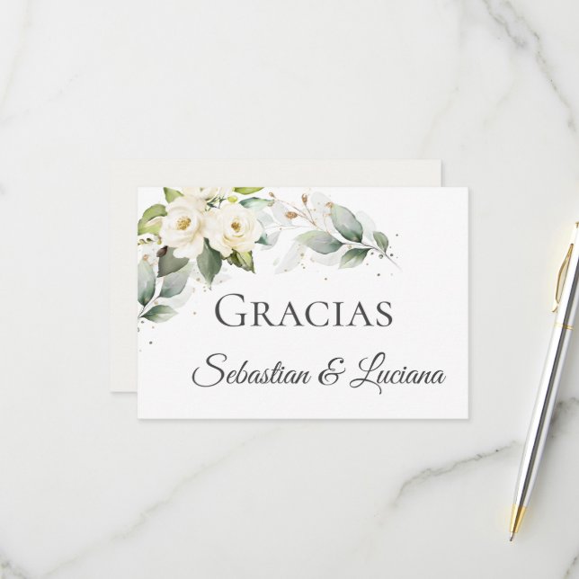 Cartons Réponse Merci de mariage espagnol élégant (Devant/Arrière en situation)