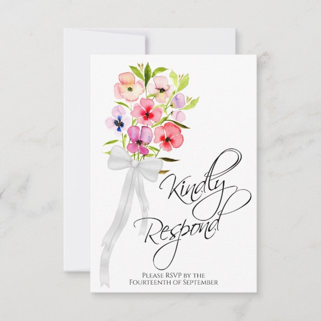 Cartons Réponse Merci de répondre Pansy Fleurs sauvages Mariage Bo (Devant)